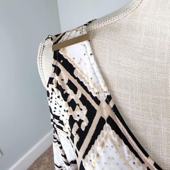 INC Cold Shoulder Gold Embellishments V Neck And Back Top Size Medium Petite - Picture 3 of 6